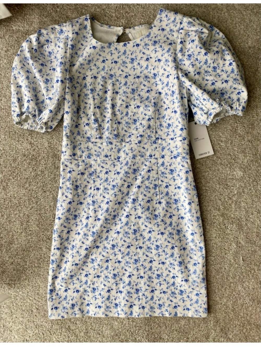 Forever 21 White Midi Dress with Blue Floral Print